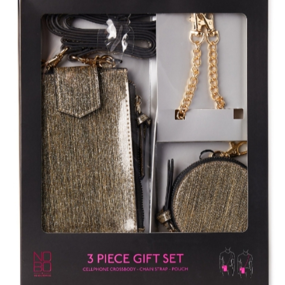 NO BOUNDARIES 3 PIECE GIFT SET CELLPHONE CROSSBODY CHAIN STRAP POUCH